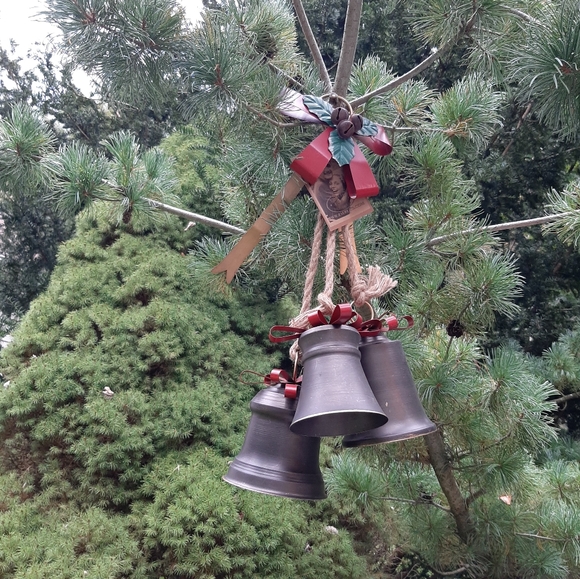 **Old World Galvanized Christmas Bells With Bows Decorative Accents - Picture 9 of 14